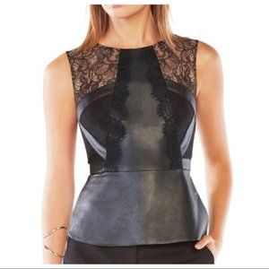 BCBG MaxAzria Black Leather & Lace Top